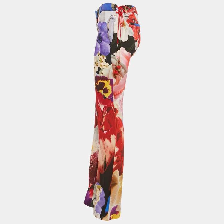 Pre Owned Roberto Cavalli Multicolor Printed Crepe Side Tie Detail Pants S