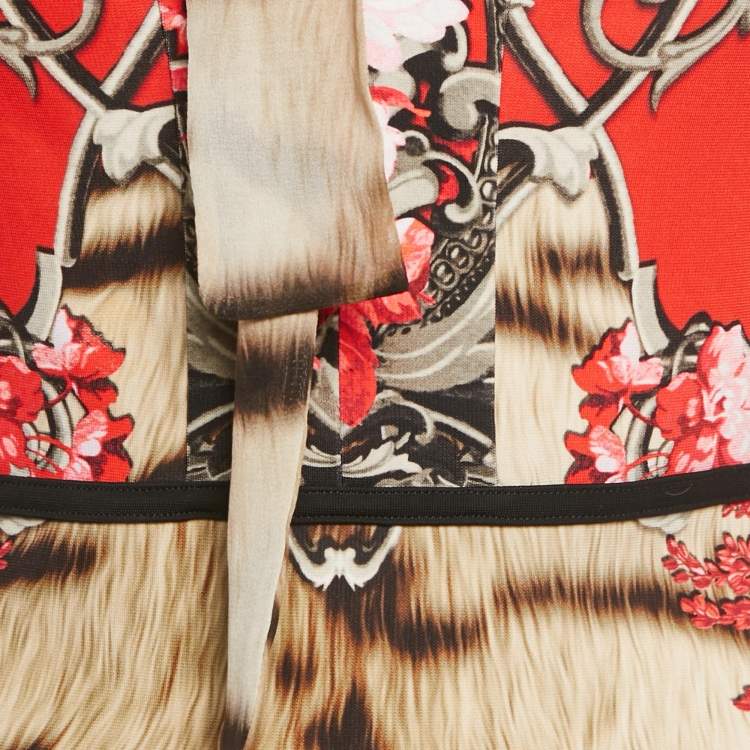 Pre Owned Roberto Cavalli Red Floral Print Jersey Sleeveless Top S