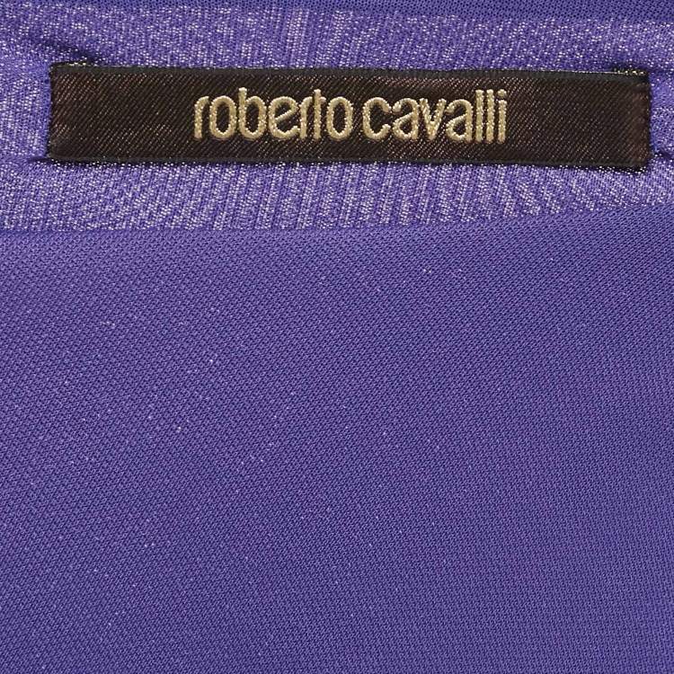 Pre Owned Roberto Cavalli Purple Crepe Lace Back Midi Dress S