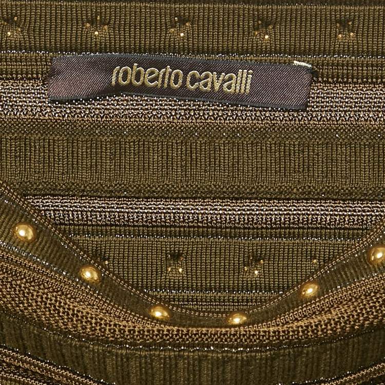 Pre Owned Roberto Cavalli Green Wool Blend Pleated Mini Skirt S