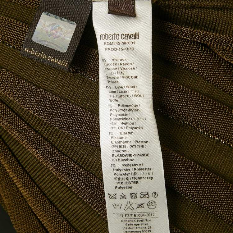 Pre Owned Roberto Cavalli Green Wool Blend Pleated Mini Skirt S