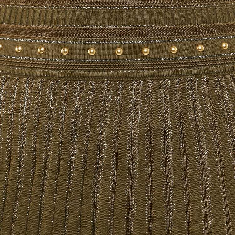 Pre Owned Roberto Cavalli Green Wool Blend Pleated Mini Skirt S