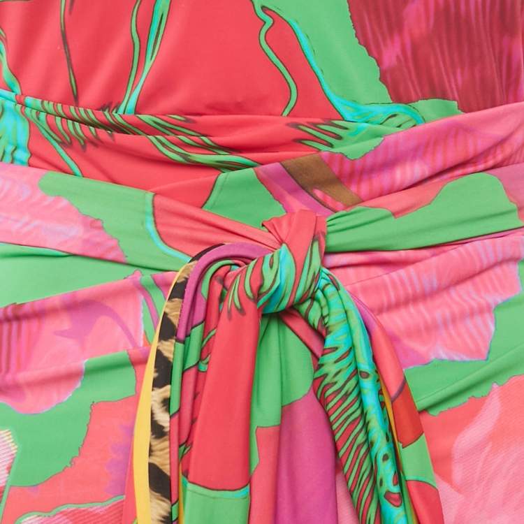 Pre Owned Roberto Cavalli Pink Printed Jersey Mini Dress S