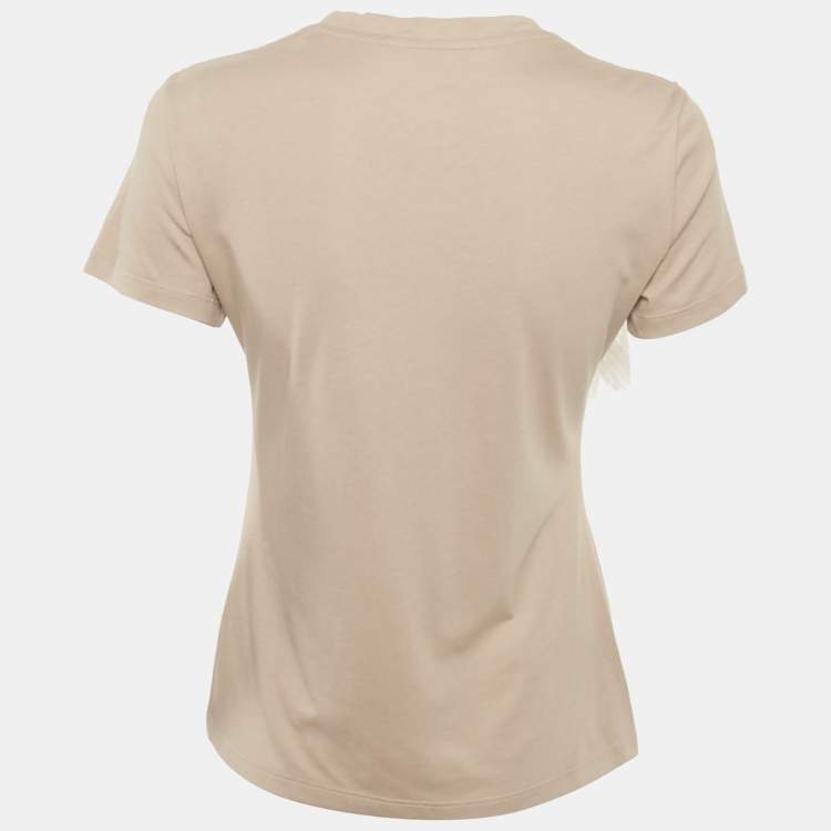 Pre Owned Roberto Cavalli Beige Cotton and Modal Faux Feather Detail T-Shirt XS