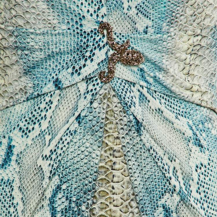 Pre Owned Roberto Cavalli Blue Snake Print Jersey Sleeveless Dress M