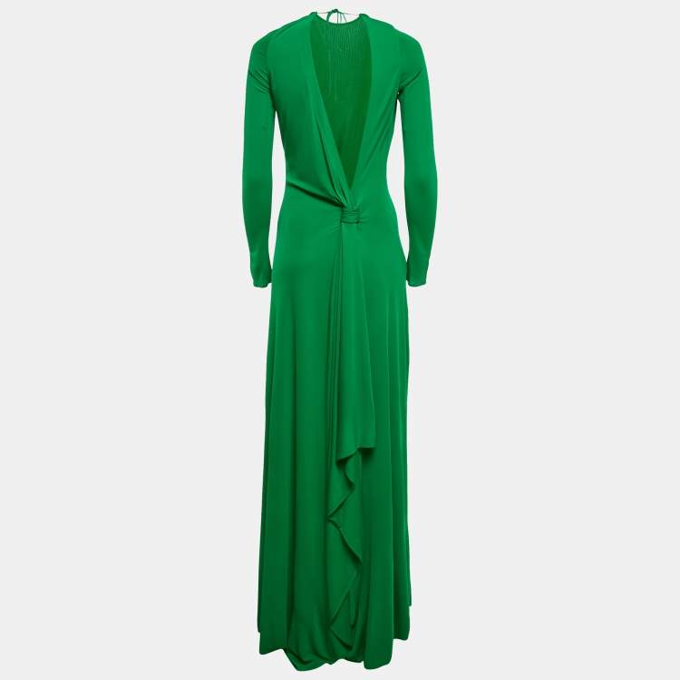 Pre Owned Roberto Cavalli Green Jersey Wrap Gown M