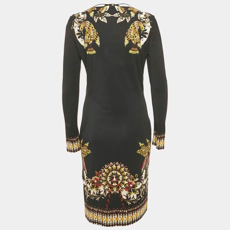 Pre Owned Roberto Cavalli Black Printed Jersey Short Dress M