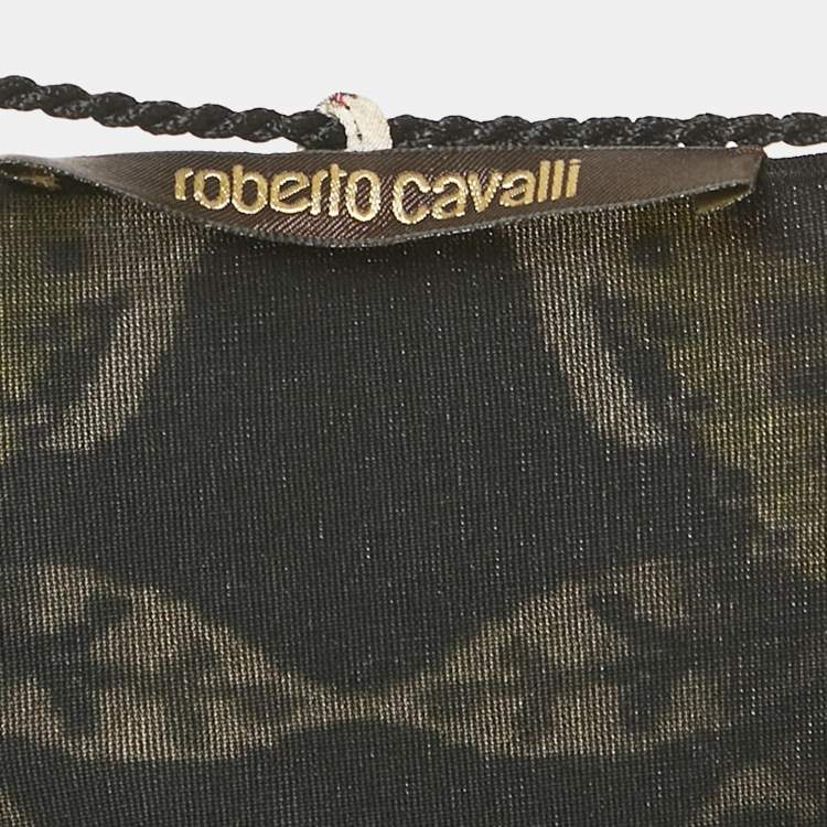 Pre Owned Roberto Cavalli Black Printed Jersey Short Dress M