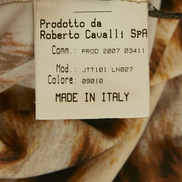 Pre Owned Roberto Cavalli Brown Jersey Ruche Mini Dress S