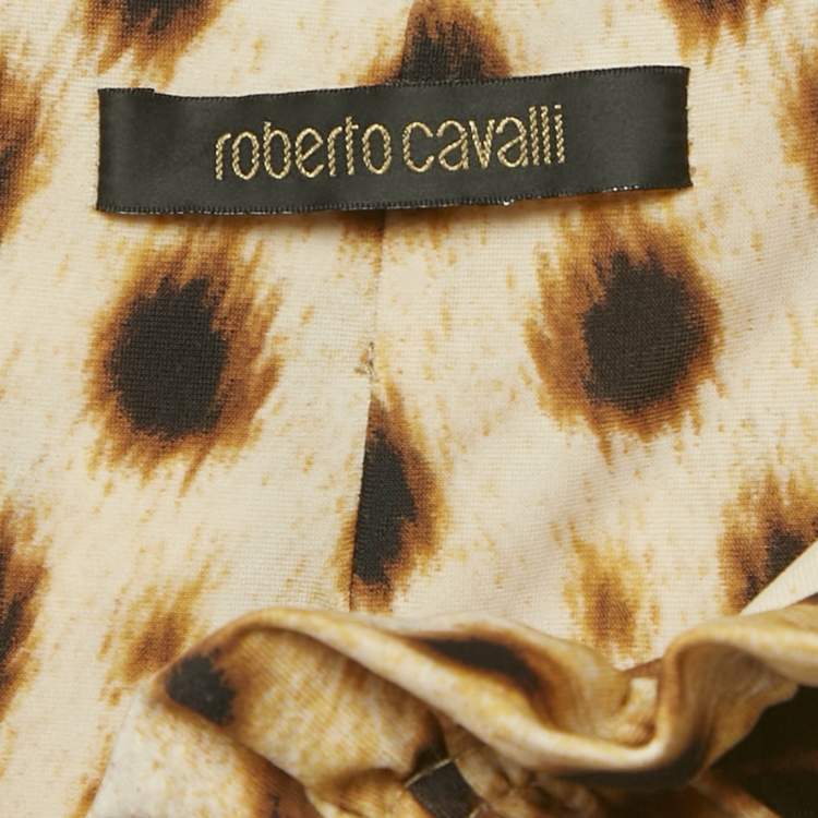 Pre Owned Roberto Cavalli Brown Jersey Ruche Mini Dress S