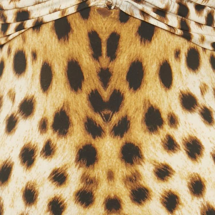 Pre Owned Roberto Cavalli Brown Jersey Ruche Mini Dress S