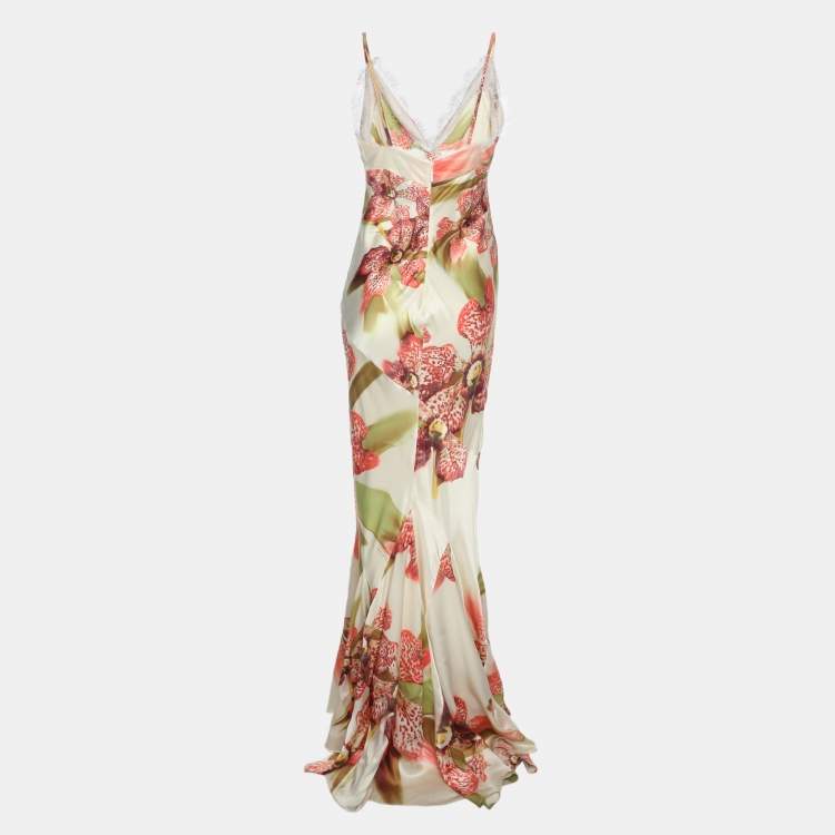 Pre Owned Roberto Cavalli Multicolor Floral Print Silk Dress M