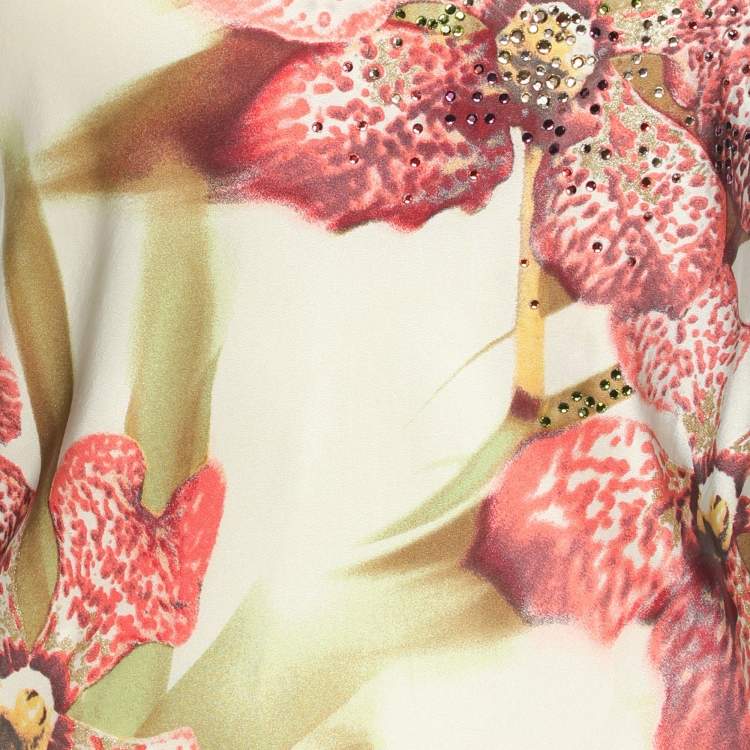 Pre Owned Roberto Cavalli Multicolor Floral Print Silk Dress M