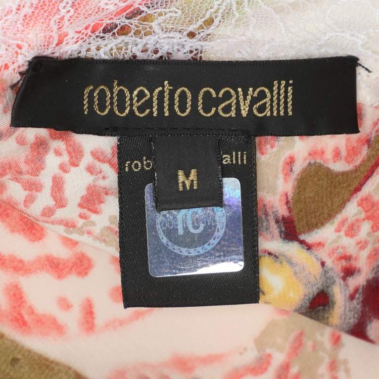 Pre Owned Roberto Cavalli Multicolor Floral Print Silk Dress M