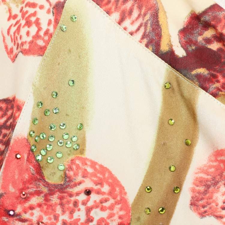 Pre Owned Roberto Cavalli Multicolor Floral Print Silk Dress M