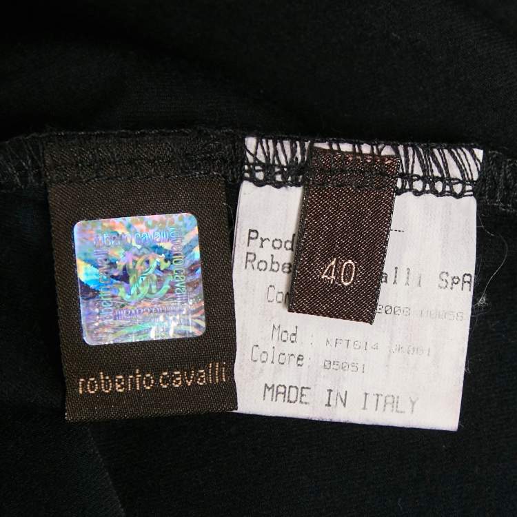 مملوكة مسبقًا Roberto Cavalli Black Logo Print Cotton Crew Neck T-Shirt S