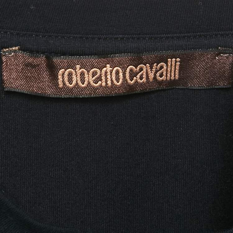 مملوكة مسبقًا Roberto Cavalli Black Logo Print Cotton Crew Neck T-Shirt S