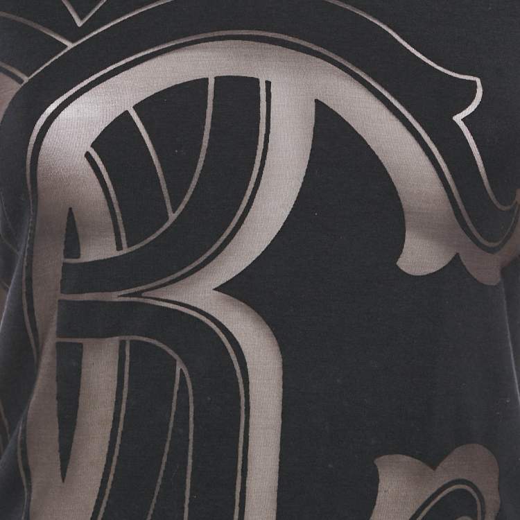 مملوكة مسبقًا Roberto Cavalli Black Logo Print Cotton Crew Neck T-Shirt S