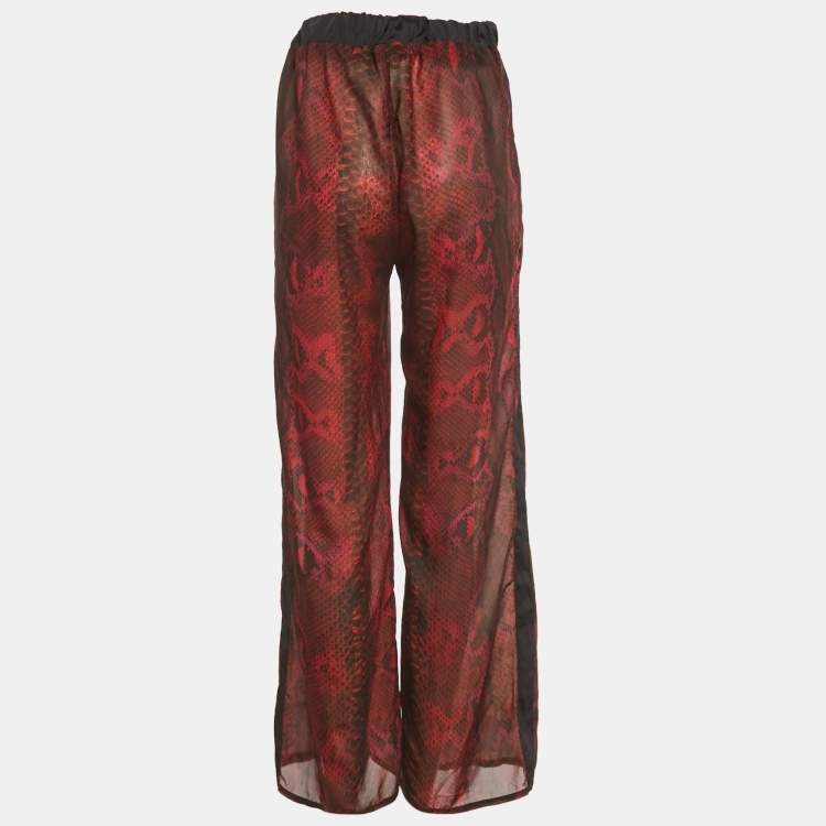 Pre Owned Roberto Cavalli Burgundy Animal Printed Chiffon Palazzo Pants S