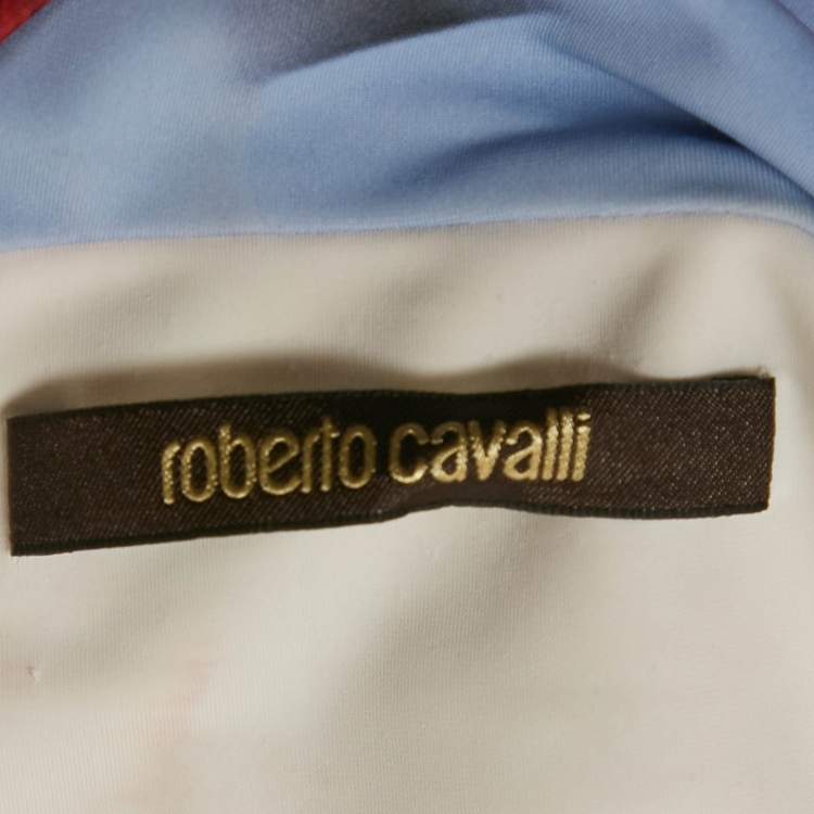 Pre Owned Roberto Cavalli Multicolor Floral Print Jersey Brooch Detail Maxi Dress S