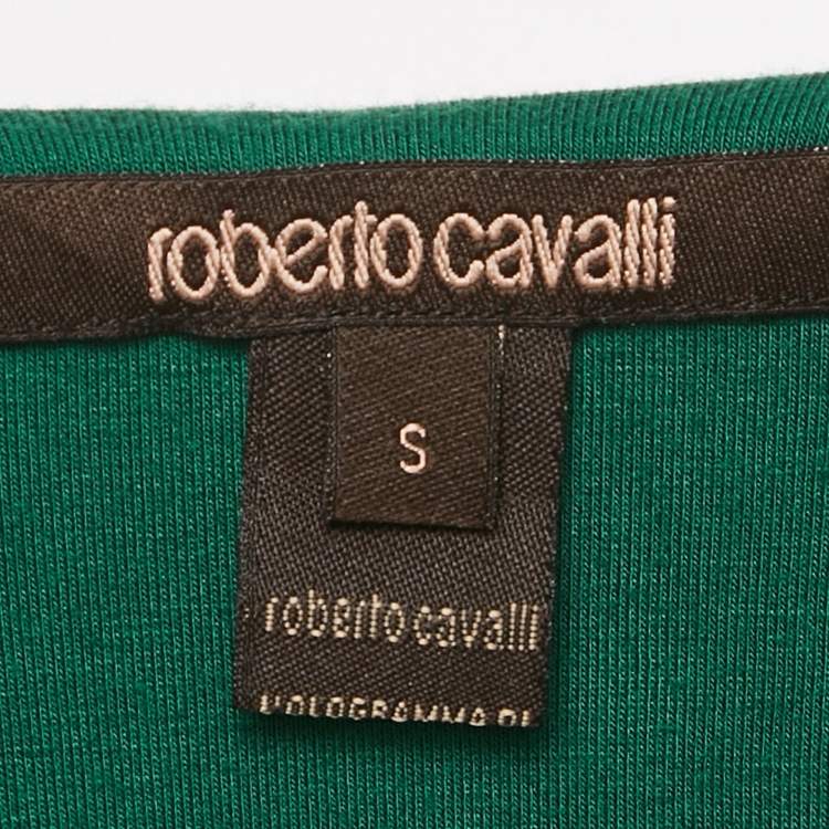 Pre Owned Roberto Cavalli Green Jersey Snake Detail Top S