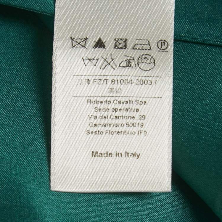 Pre Owned Roberto Cavalli Green Satin Ruffled High-Low Maxi Skirt M