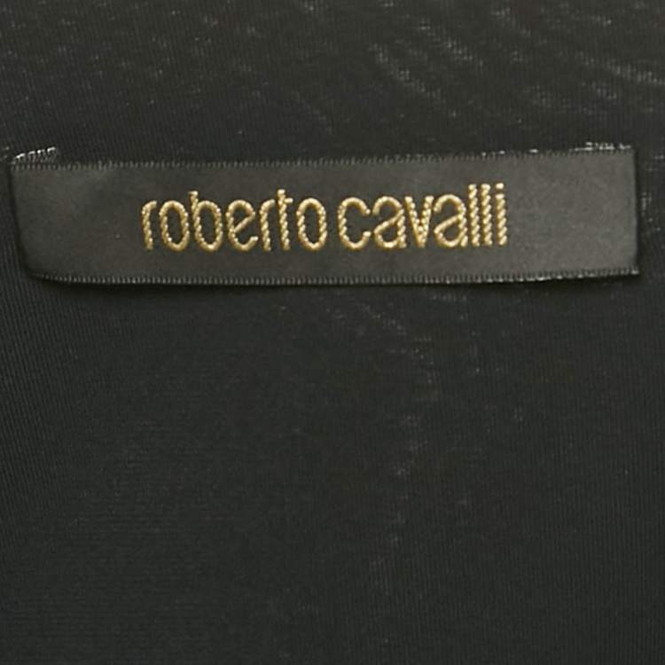 Pre Owned Roberto Cavalli Black Embellished Lace Up Jersey Top M