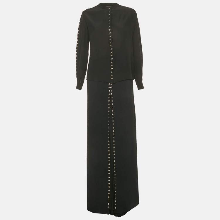Pre Owned Roberto Cavalli Black Grommet Detail Skirt and Top Set M/L