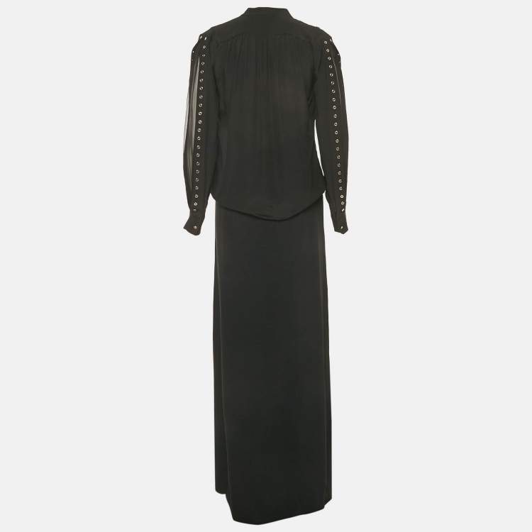 Pre Owned Roberto Cavalli Black Grommet Detail Skirt and Top Set M/L