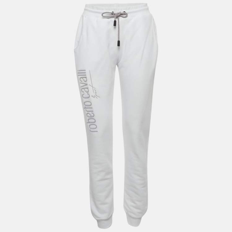 Pre Owned Roberto Cavalli Sport White Logo Print Cotton Joggers M
