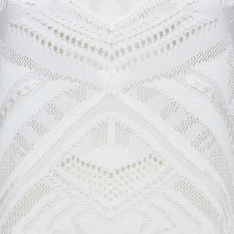 Pre Owned Roberto Cavalli White Perforated Knit Top & Maxi Skirt Set M