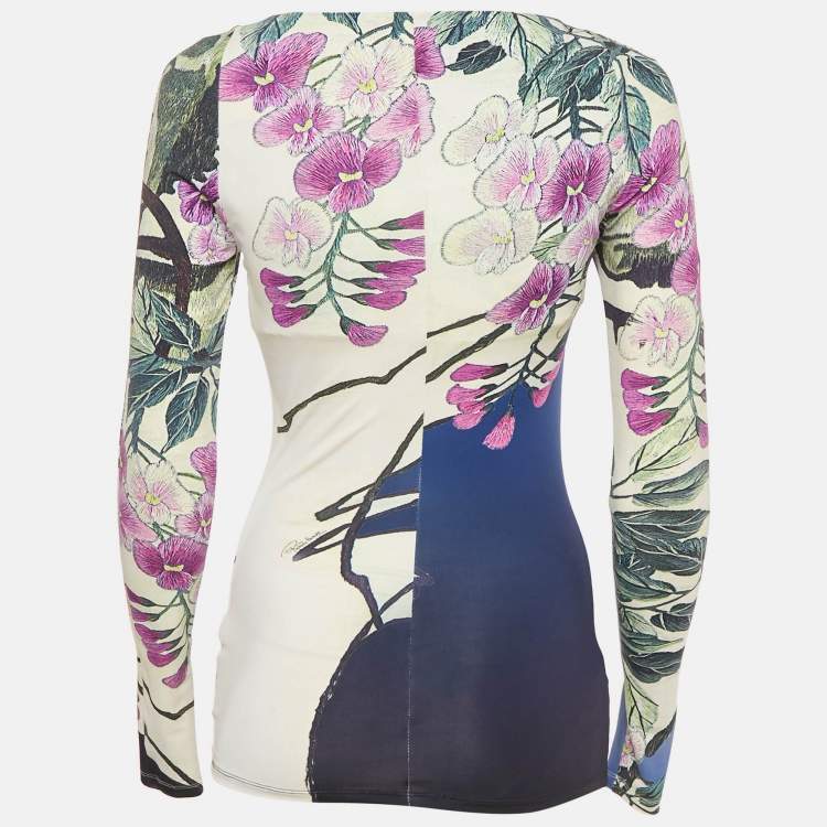 Pre Owned Roberto Cavalli Multicolor Printed Jersey Long Sleeve Top S