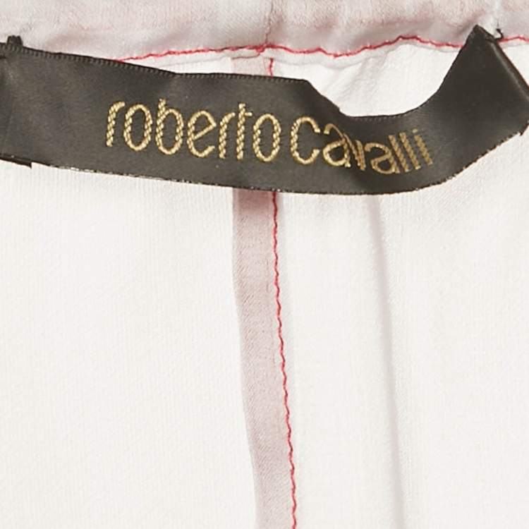 Pre Owned Roberto Cavalli Pink Floral Print Silk Pleated Blouse M
