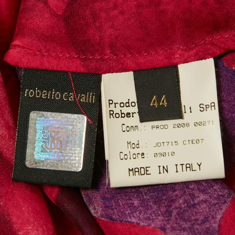 Pre Owned Roberto Cavalli Pink Floral Print Silk Pleated Blouse M