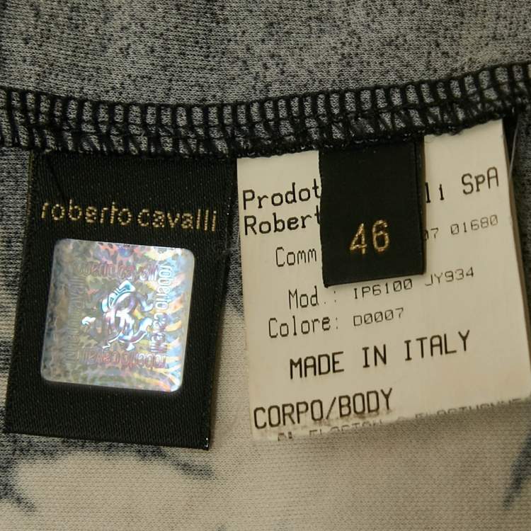 Pre Owned Roberto Cavalli Black Floral Print Jersey Ruche Neck Short Dress L