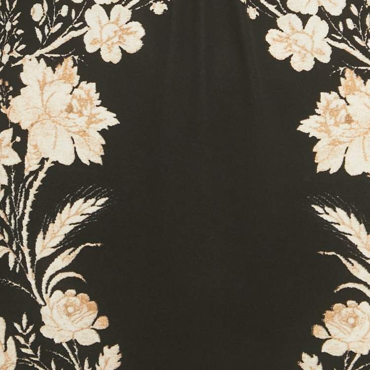 Pre Owned Roberto Cavalli Black Floral Print Jersey Ruche Neck Short Dress L