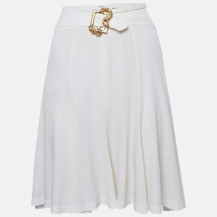 Pre Owned Roberto Cavalli White Jersey Embellished Waist Mini Skirt M