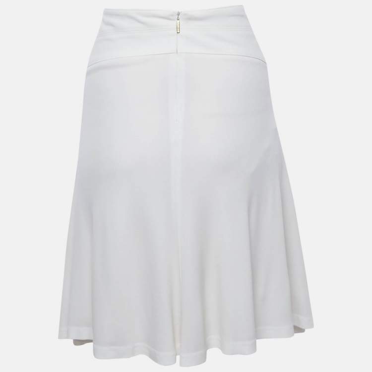 Pre Owned Roberto Cavalli White Jersey Embellished Waist Mini Skirt M