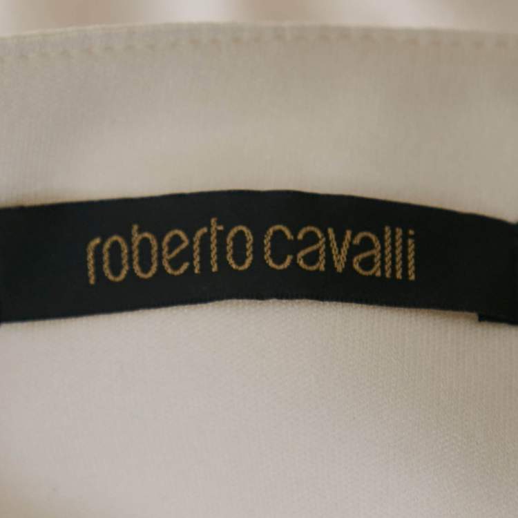 Pre Owned Roberto Cavalli White Jersey Embellished Waist Mini Skirt M