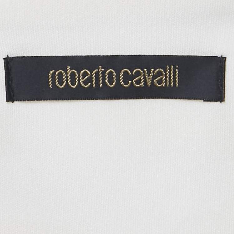 Pre Owned Roberto Cavalli White Jersey Embellished Waist Mini Skirt M
