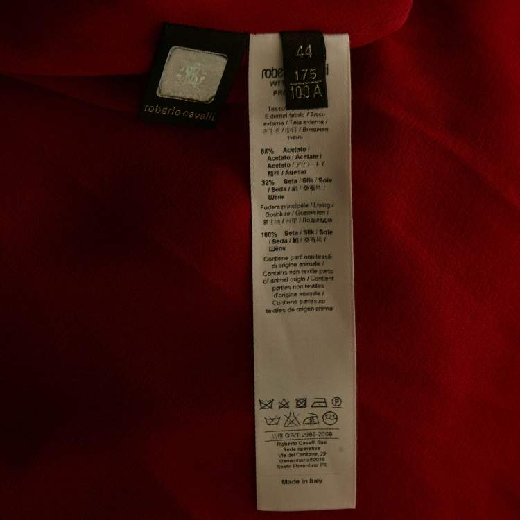 Pre Owned Roberto Cavalli Red Crepe Ruched Slit Maxi Dress M