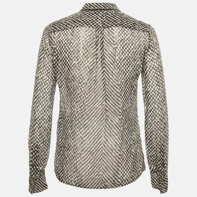 Pre Owned Roberto Cavalli Black Silk Monochrome Sheer Blouse S