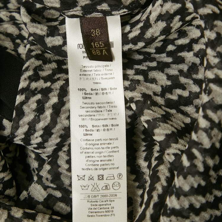 Pre Owned Roberto Cavalli Black Silk Monochrome Sheer Blouse S
