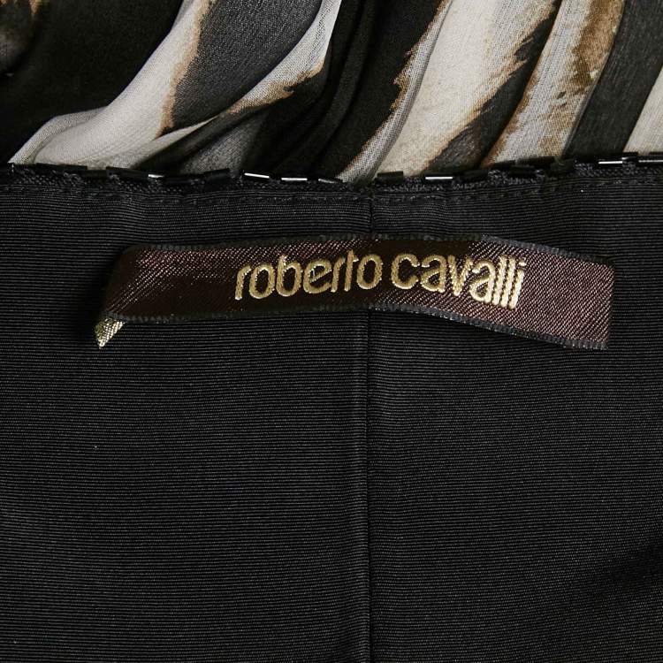 Pre Owned Roberto Cavalli Black Crystal Embellished Silk Maxi Dress M
