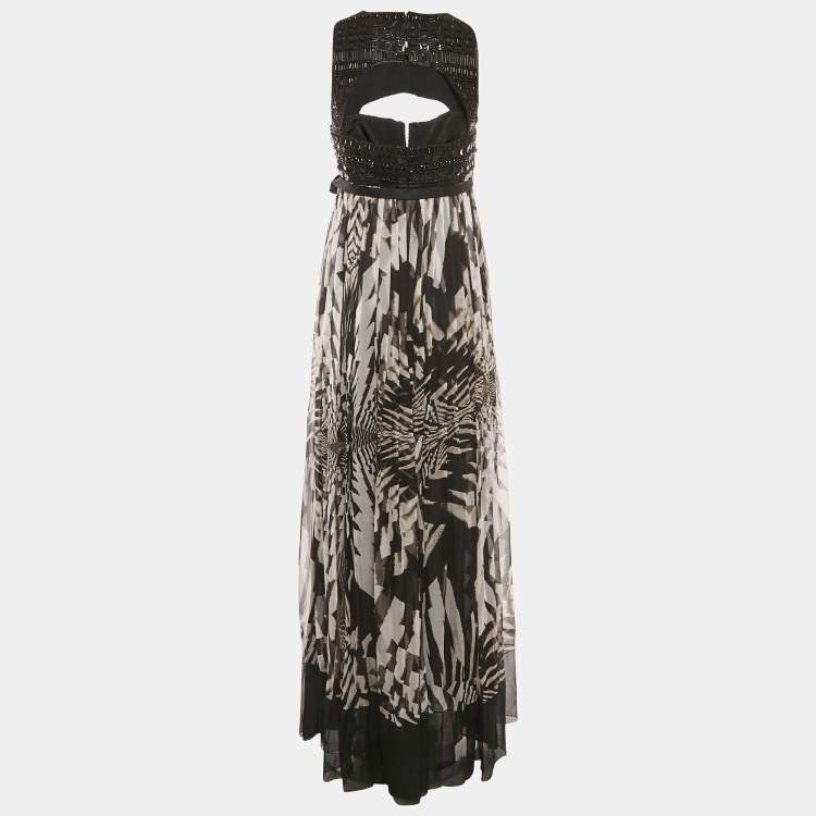 Pre Owned Roberto Cavalli Black Crystal Embellished Silk Maxi Dress M