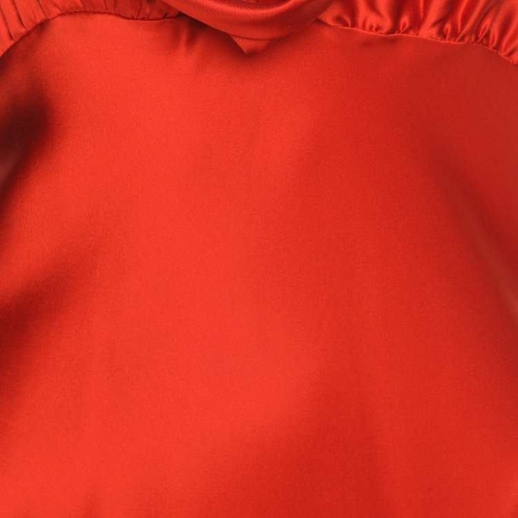Pre Owned Roberto Cavalli Red Satin and Lace Maxi Dress S