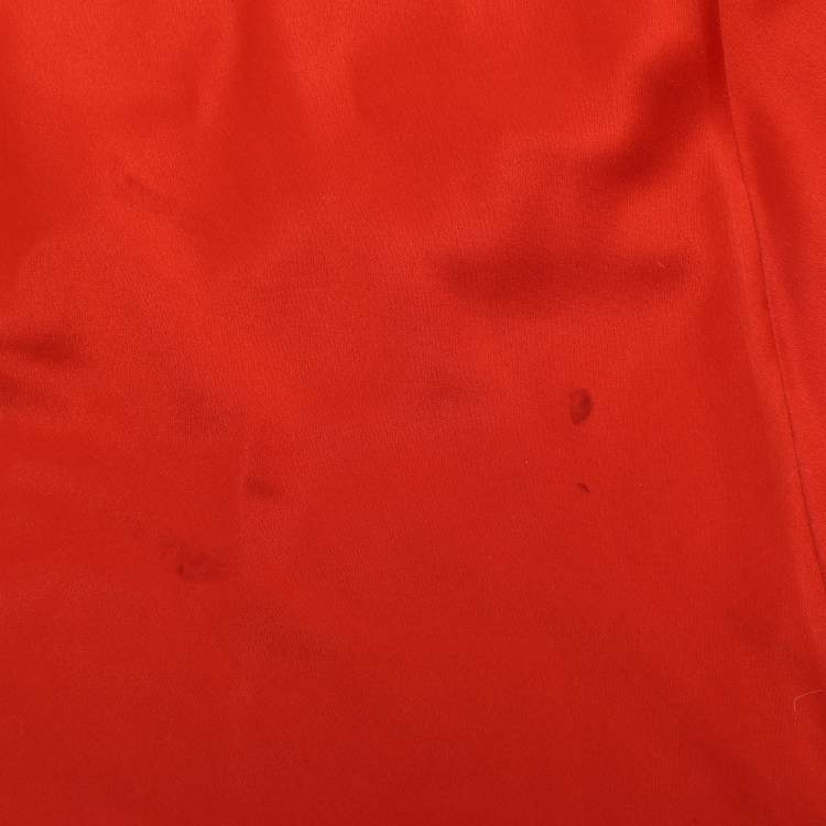 Pre Owned Roberto Cavalli Red Satin and Lace Maxi Dress S