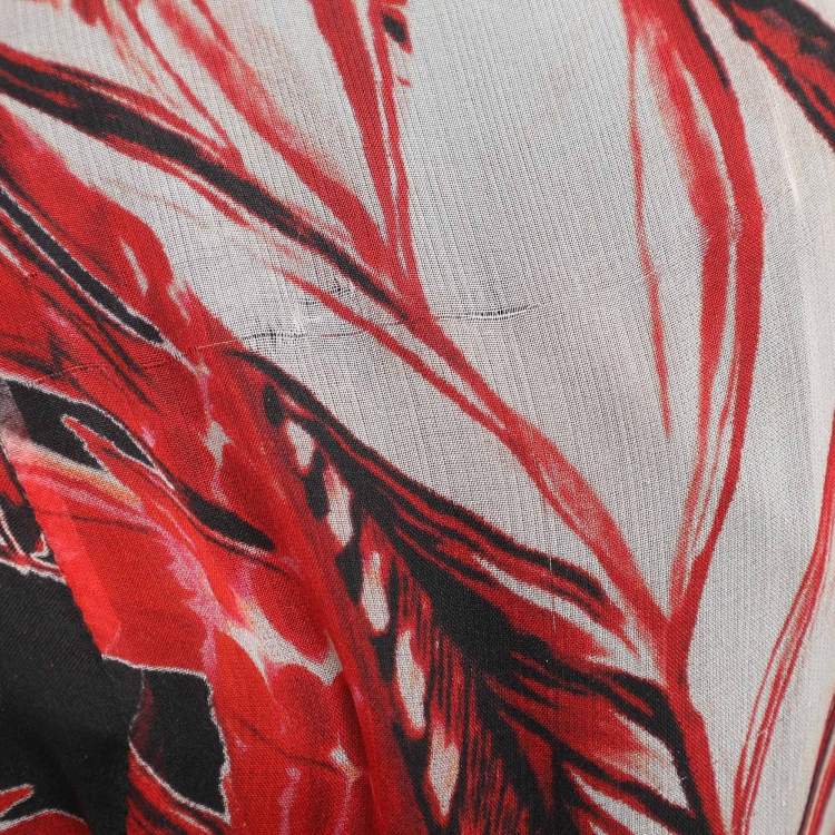 Pre Owned Roberto Cavalli Red/Multicolor Chiffon Maxi Dress S