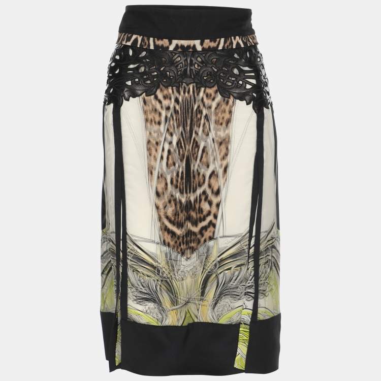 Pre Owned Roberto Cavalli Multicolor Printed Silk Side Slits Midi Skirts S