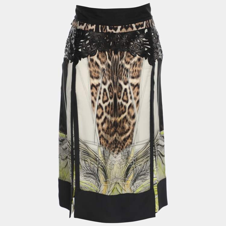 Pre Owned Roberto Cavalli Multicolor Printed Silk Side Slits Midi Skirts S